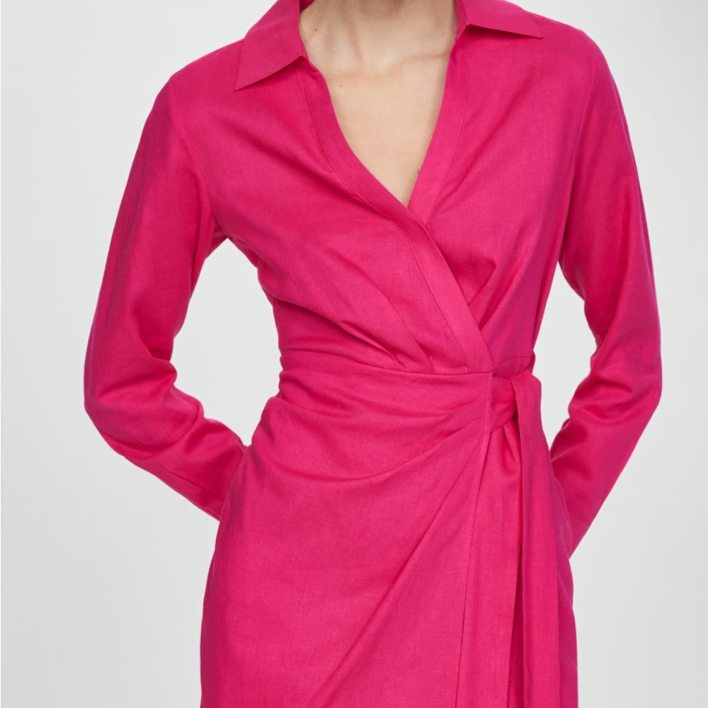 Mango Fuchsia Long Sleeve Wrap Dress